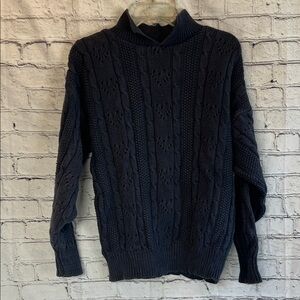 ⭐️ Outback Red VTG Heavy Blue Open Cable Knit SweaterTurtle Neck slit Men Size L